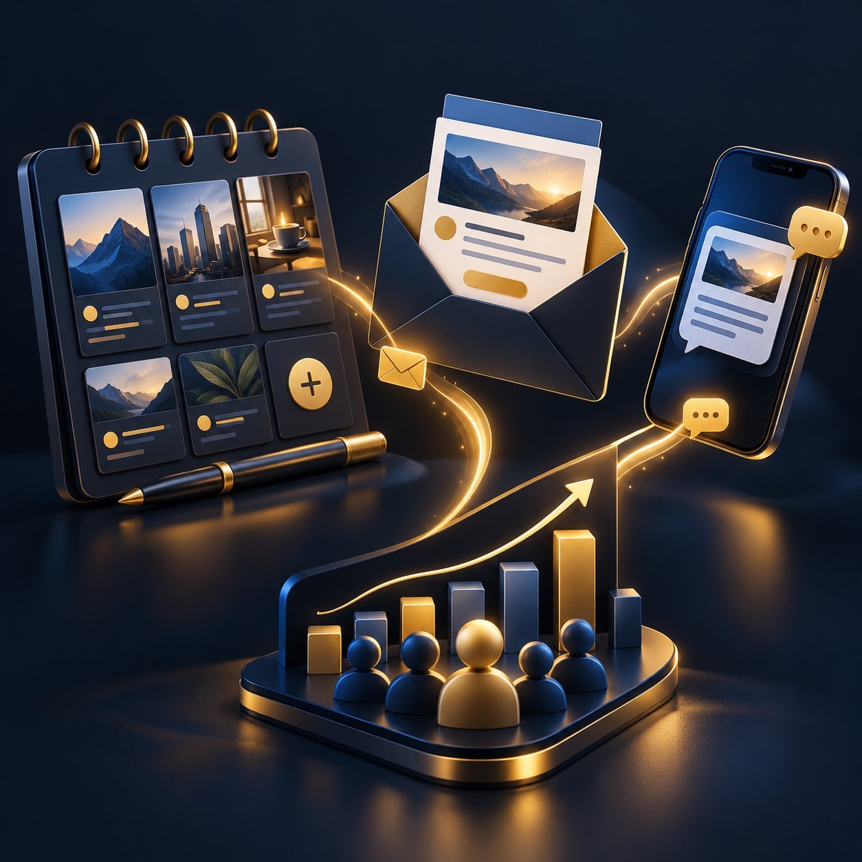 Content, email and SMS marketing campaign illustration