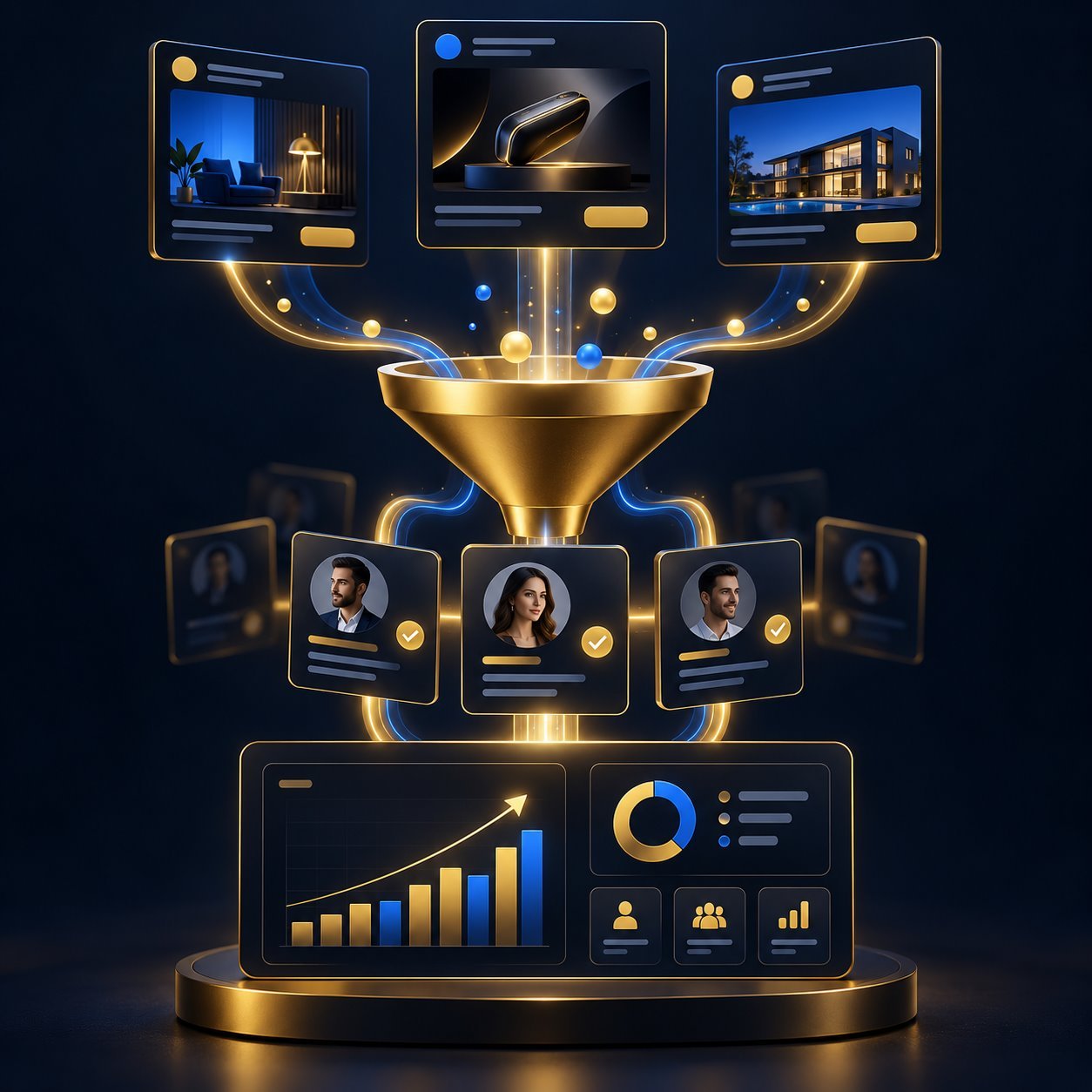 Social advertising campaign and lead generation analytics illustration