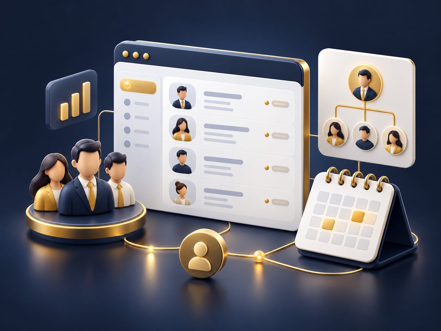 HRMS software employee management and team dashboard illustration